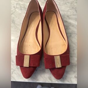Kate Spade Burgundy Suede Flats with Bow Accent